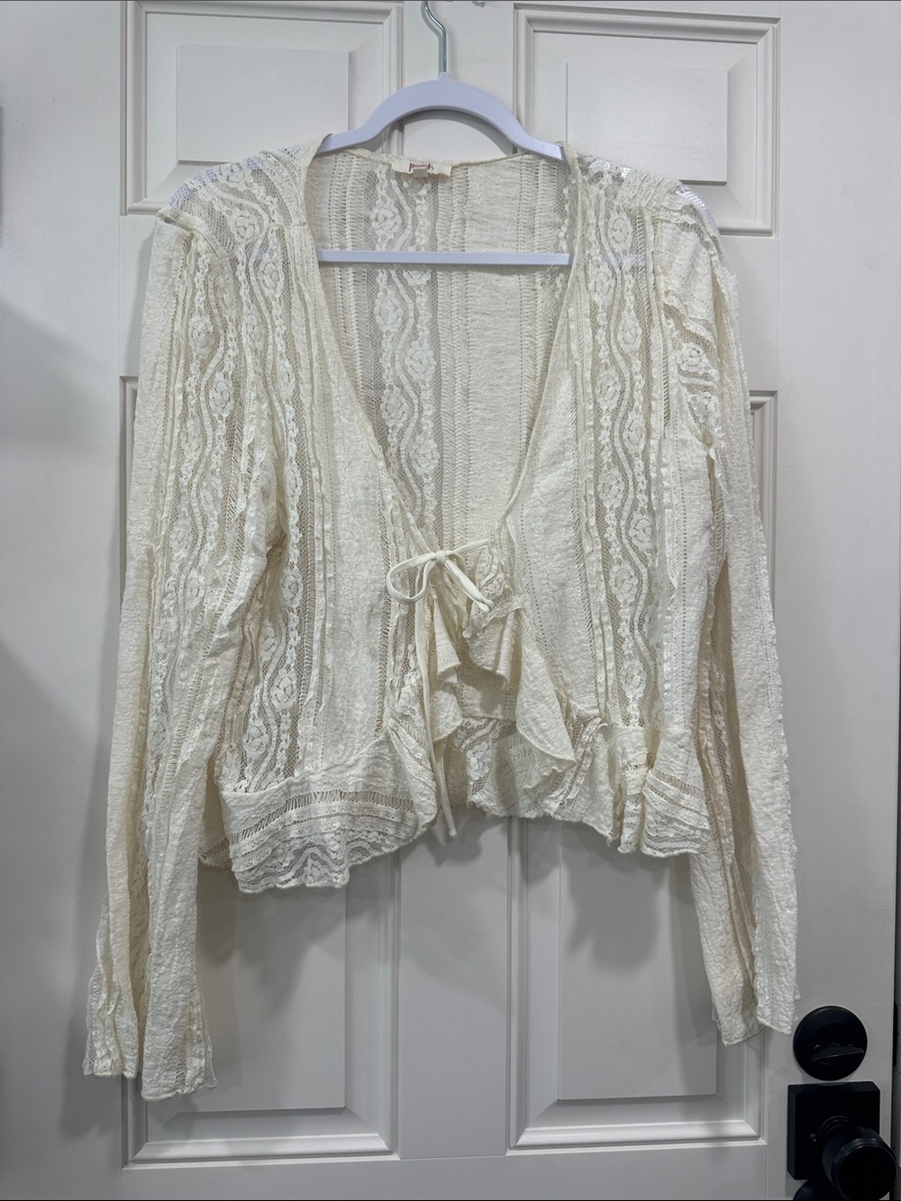 Women's Ivory Lace Tie-Front Blouse